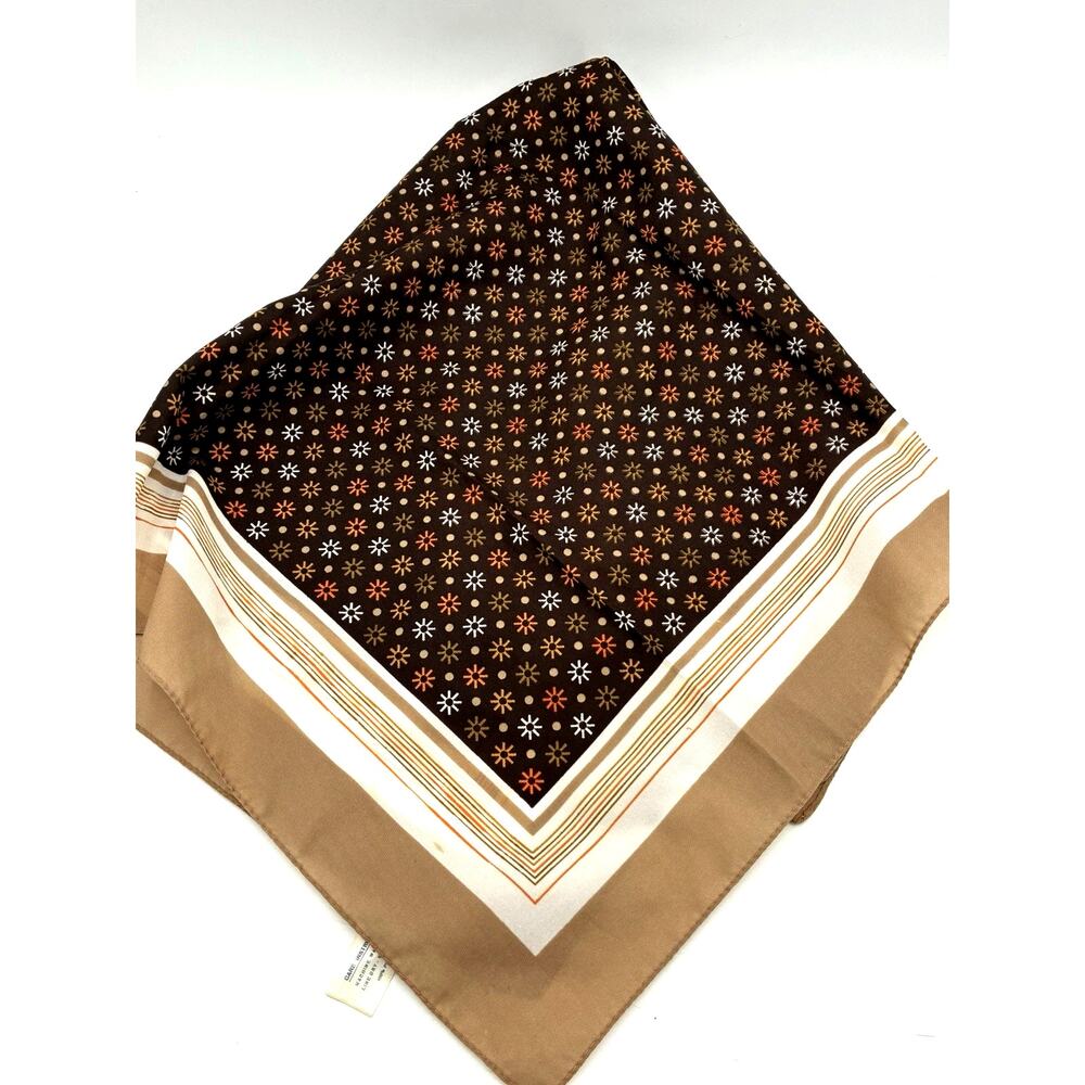 Vintage Boselli Italy Scarf 26” Brown Orange Mod Floral Geometric Square